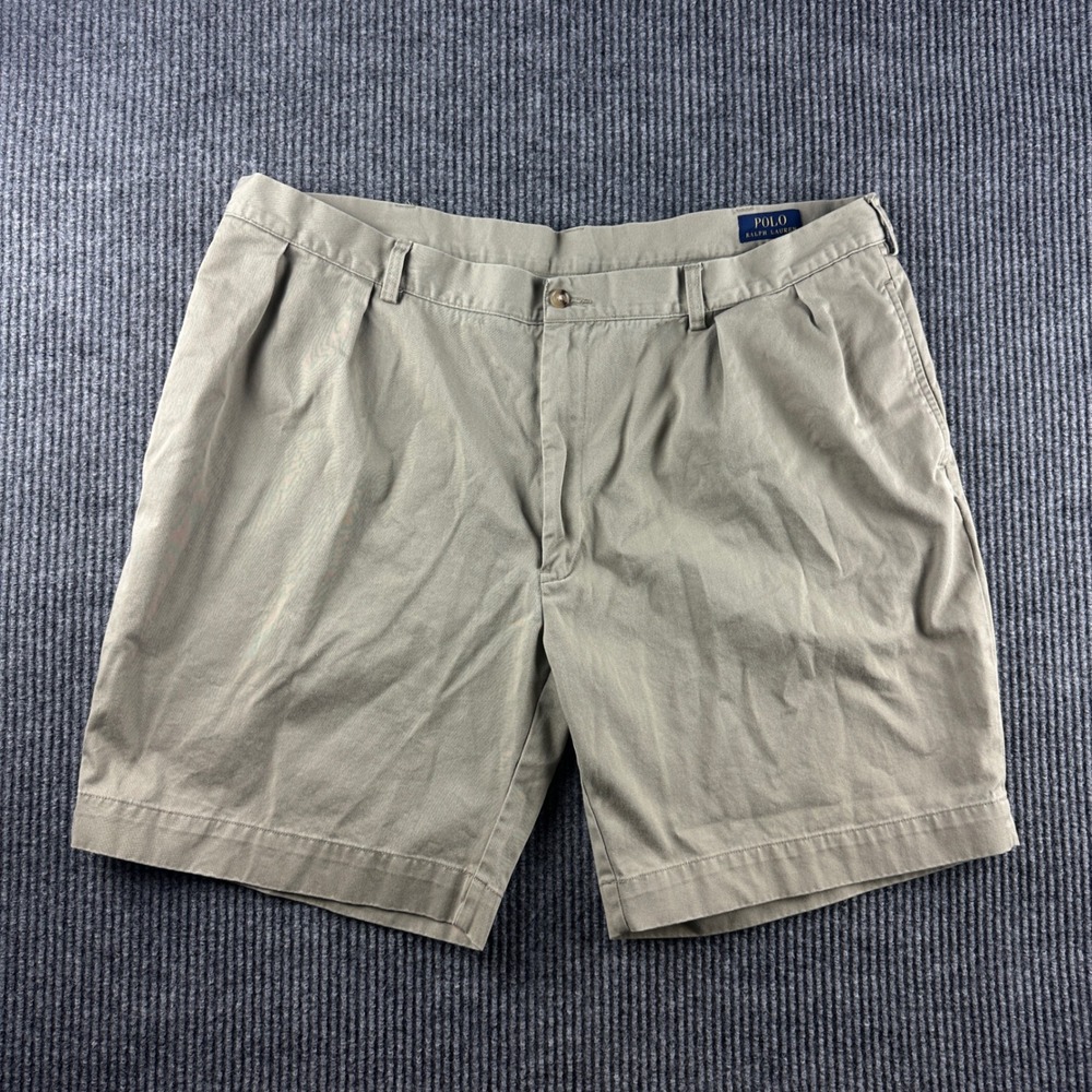 Polo Ralph Lauren Mens Classic Fit Pleated 9 Inch Chino Shorts Tan Khaki Size 42